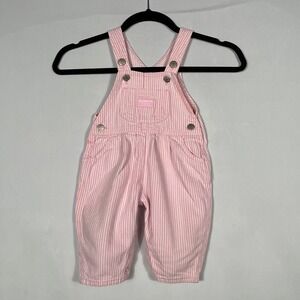 Vtg 90s Y2K OshKosh B'gosh Pink White Striped Denim Bib Overalls Baby 6/9 Months